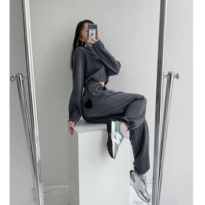 Womens Spring/Summer Korean Loose Solid Color Panel Pocket Printed Casual Sports Elastic High Waist Straight Pants 241214