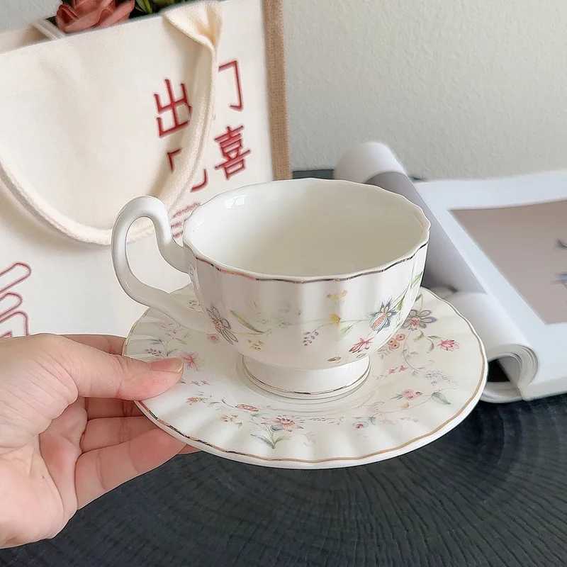French style ceramic coffee set cup dish lamp luxury home afternoon tea cup flower pattern restaurant latte GS Y241214