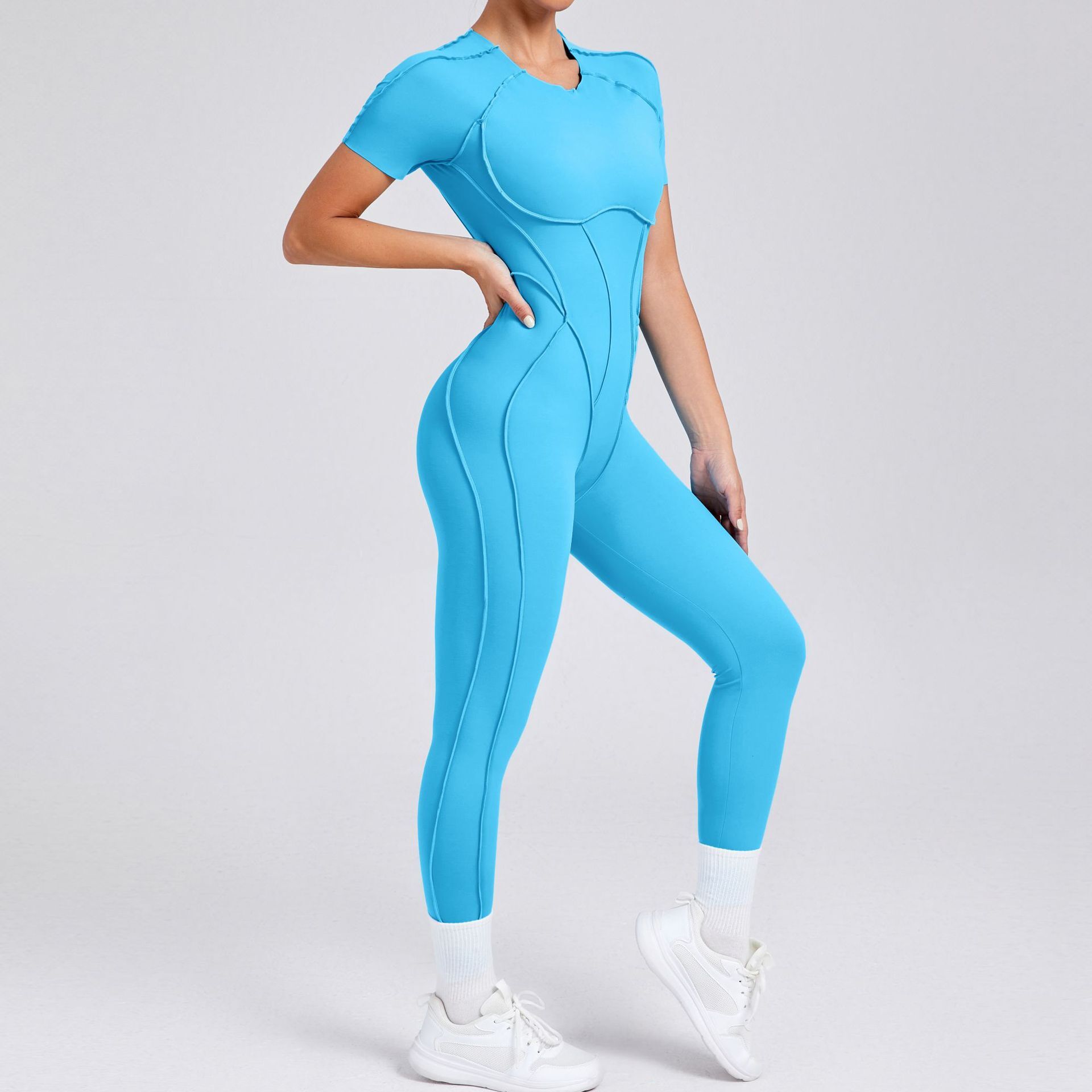 New Autumn/Winter Women's One-Piece Yoga Jumpsuit Leggings Long-Sleeved Short Sleeve Backless Slim Fit Sports Outfit