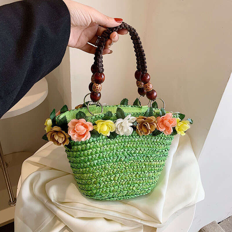 for Women Forest wers, Grass Weaving Baskets, Water Bucket Bags, Instagram Iuencer Girls' Handheld Beach Bag 2024 New Casual Fashion Trendy Cloth