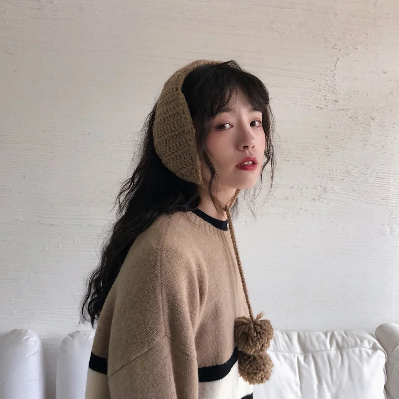 Ins Cute Tidal Knit Ear Bag Soft sisters with Earmuffs Autumn and Winter Earmuffs Warm and Velvet Earmuffs Women Retro 241211
