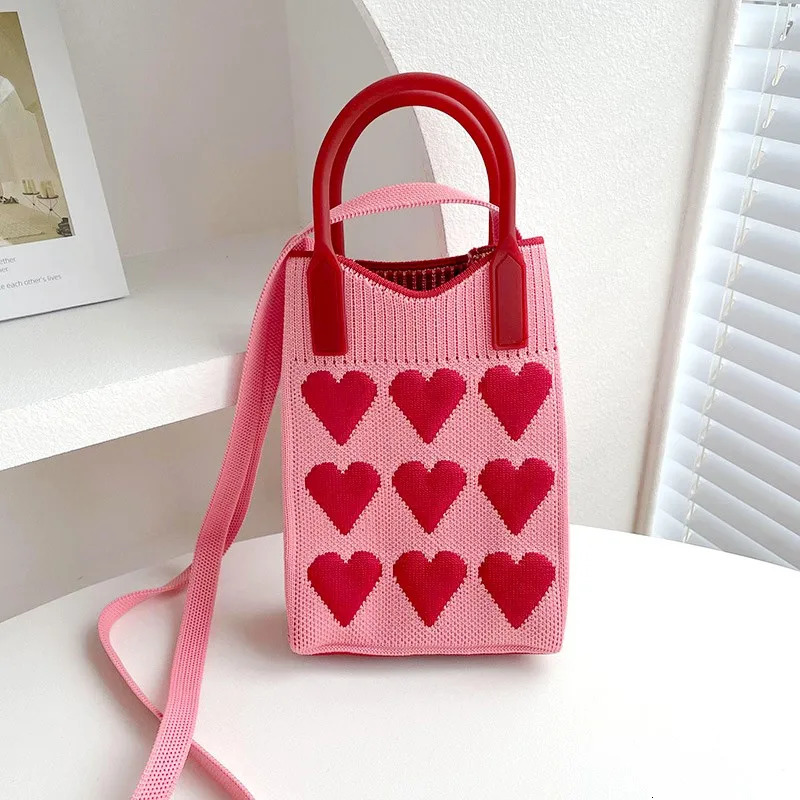 Fashion Love Knitted Handbag Cross Body Bag Korean Womens Handbag Messenger Bag Womens Universal Mobile Phone Bag Shoulder Bag 241213