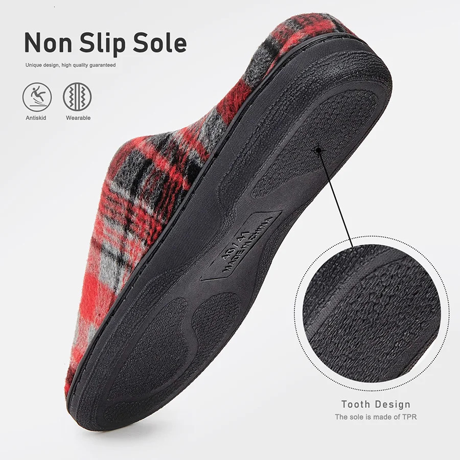 mens house slippers plaid furry comfy memory foam casual family shoes winter warm soft bedroom 241214