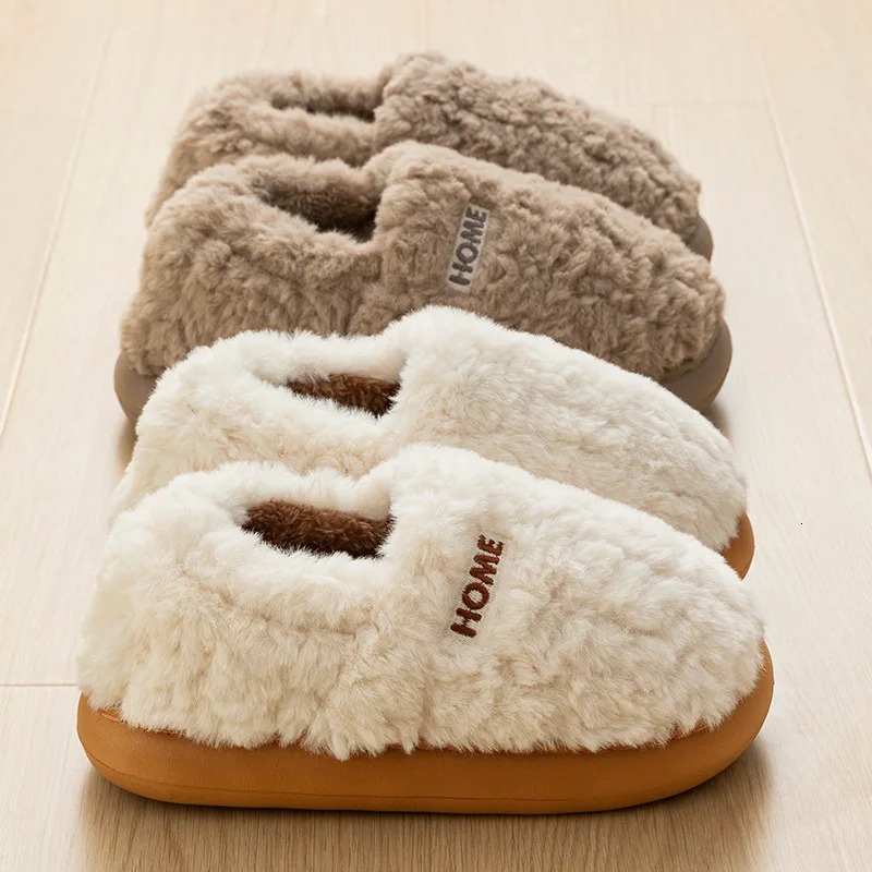Winter Indoor Warm Fur Slippers Women Fluffy Furry Closed Toe Couple Woman Comfort Soft Sole House Slides Shoes 241214