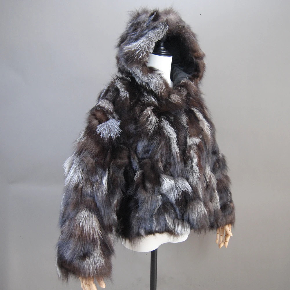 Winter Women Genuine Hooded Fox Fur Coats Ladies Slim Short Real Natural Jackets Style 100% Coat 241211