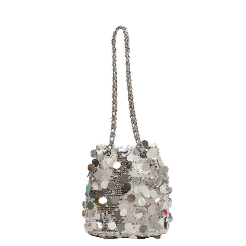 Small design women's niche trendy sequin chain underarm large capacity single shoulder bucket bag 2024 new style chic elegant clothing