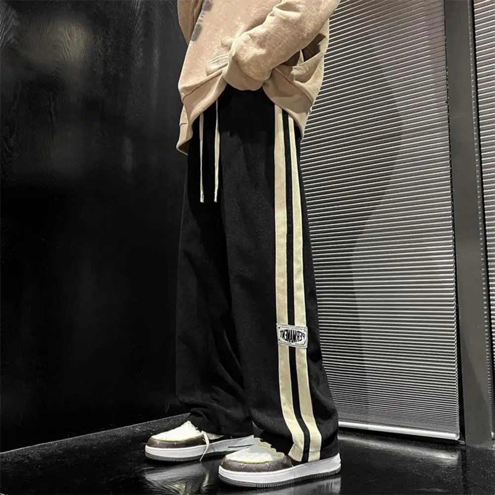 Men Casual Pants Retro Striped Mens Sweatpants with Elastic Waist Wide Leg for Comfortable Street Style Soft 241214