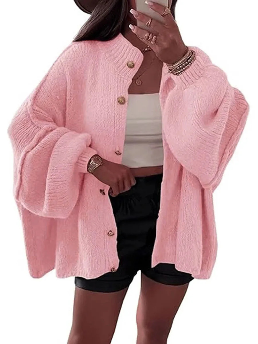 Knitted Lazy Style Oversized Long Sleeve Women Loose Buttons Cardigans Coat Winter Keep Warm Sweater Jacket Fashion Casual Tops 241214