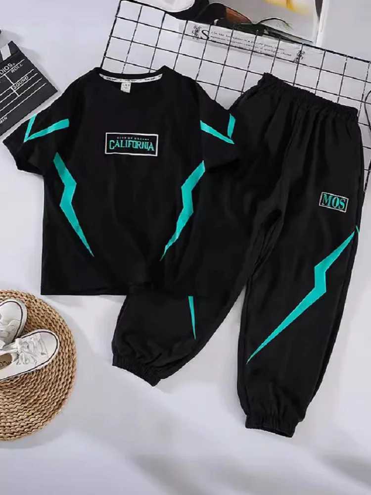 Clothing Sets summer boys clothes set letter top pants 2 pieces suit teenage boy print tracksuit cool boy style children outfit H241214