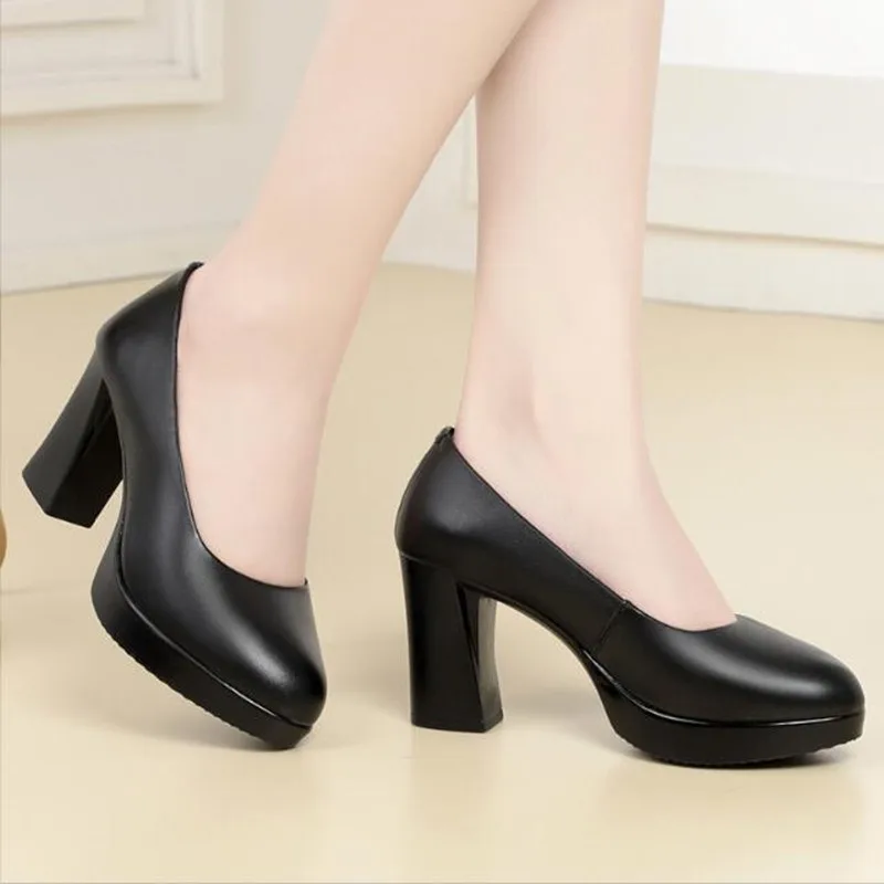 AIYUQI High Heel Women Shoes Spring Genuine Leather Fashion Large Size Thick Heel Women Dress Shoes