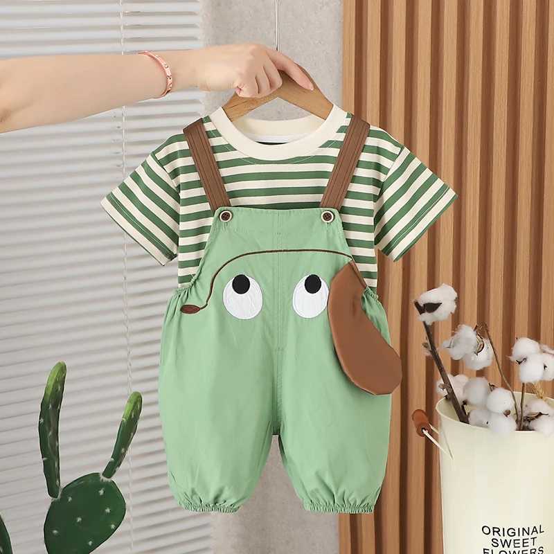 Clothing Sets Summer Kids Boys Clothing Toddler Casual Infant Clothes T Shirt Cartoon Bib Short Pants 2Pcs/Ses Kids Children Costume Suit H241214