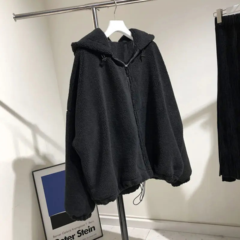 Women Hoodie Harajuku Korean Solid Color Plus Fleece Thick Zipper Long Sleeve Jacket Loose Casual Soft Fleece Hoody Sweatshirt 241214