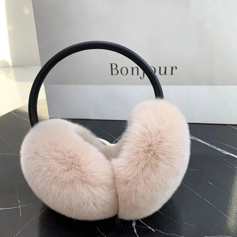 womens high-quality genuine fur ear cap for winter warmth natural Rex rabbit fur ear muffs for women fashionable and fluffy genuine Rex rabbit fur ear