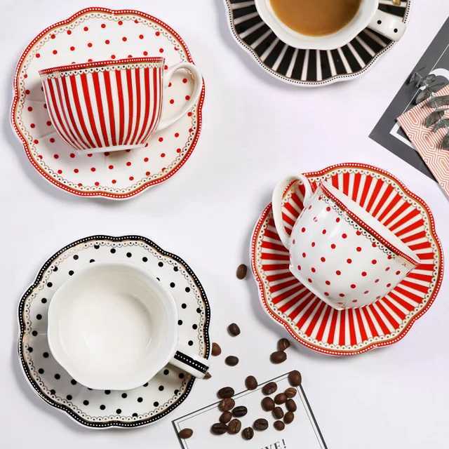 European Stripe Dot Ceramic Coffee Cup and Saucer Set Household Afternoon Tea Set French Flower Tea Cup Teapot Y241214
