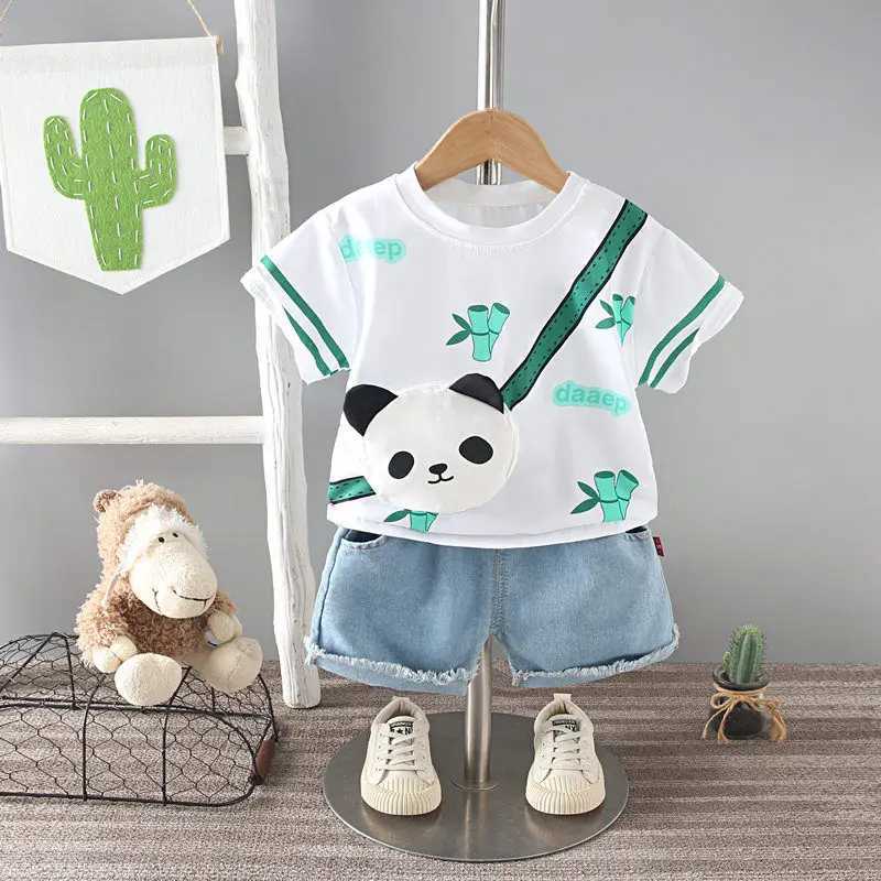 Clothing Sets Children Cotton Kids Boys Girl Clothes Summer With Bag Sport T-shirt Shorts 2Pcs/sets Infant Outfit Toddler Tracksuits 0-5 ages H241214