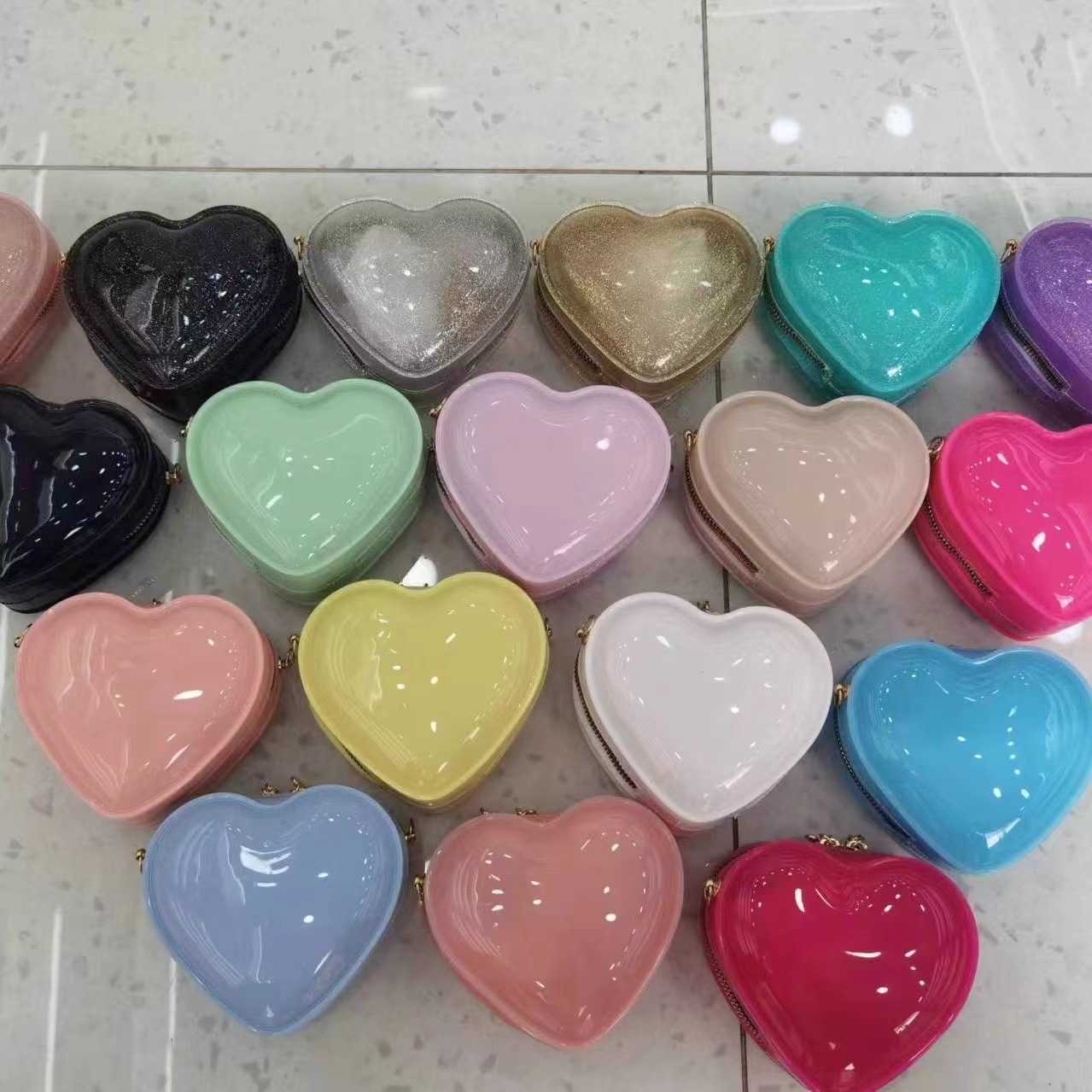 Trendy Fashion Mini Peach Heart Love Jelly Bag for Women Personalized Solid Color Chain Cute Mini Single Shoulder Crossbody Bag