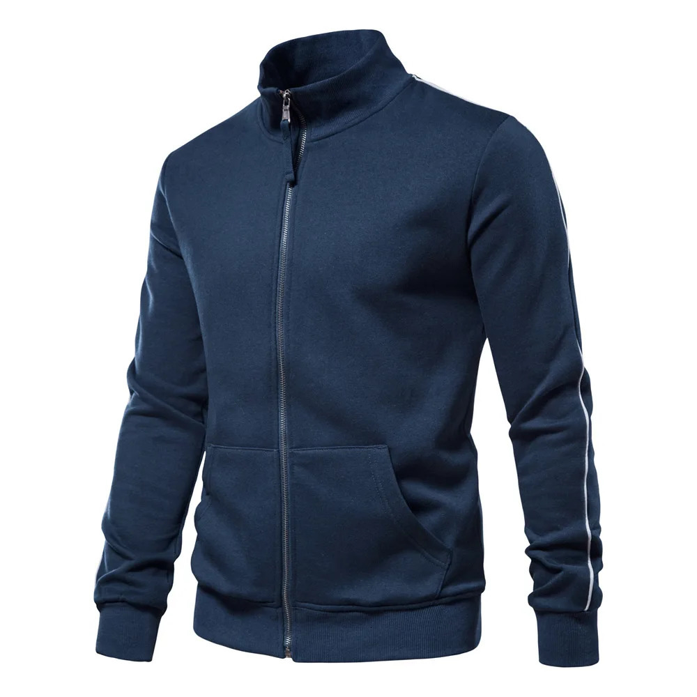 Mens long sleeved sportswear with cotton blend and solid zipper mens clothing sportswear slim fit casual jacket 241214