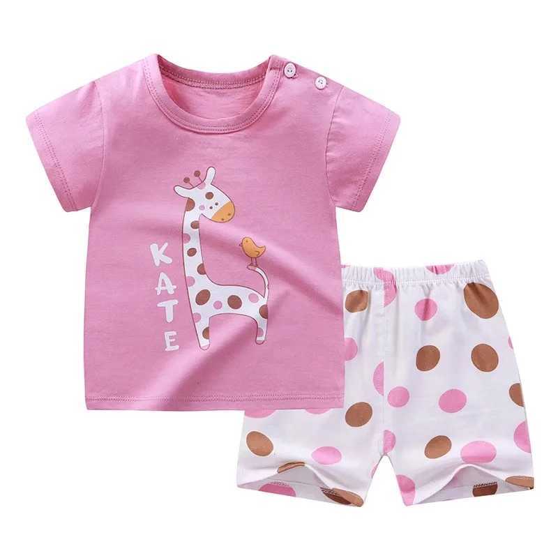 Clothing Sets Short Sleeve Tshirt+Shorts New Style Round Neck Cute Print Tees 2 Piece Wear For Boys And Girls 2024 Summer Hot Selling Sets H241214