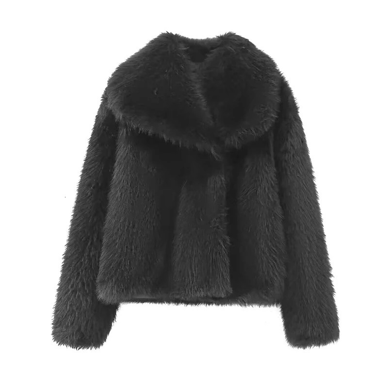 Willshela Women Fashion Solid Faux Fur Single Button Coats Vintage Lapel Neck Long Sleeves Female Chic Lady Outfits 241211