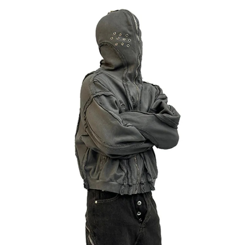 PFNW Worn Out Deconstructes Mens Sportswear Cardigan Mens High Street Niche Masked Hoodie 2024 Spring Trend 28W2570 241209