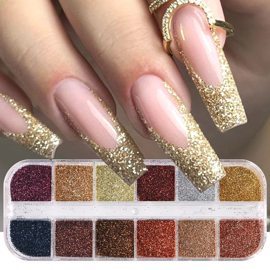 12 grid iris nail art glitter rose gold color Sandy powder pigment sheet rubber dustproof 3D decoration 241213