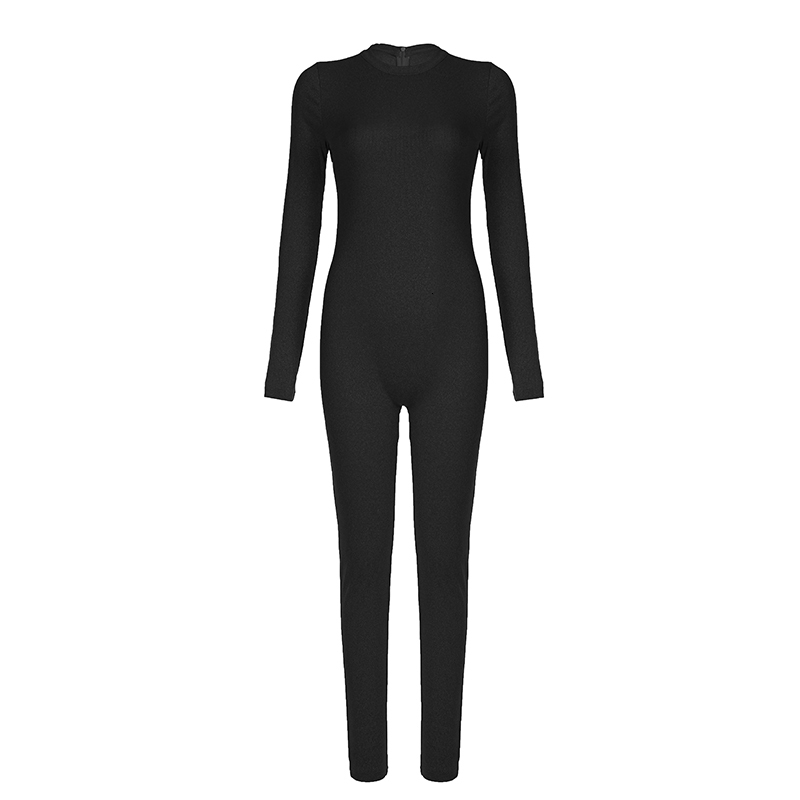 SUCHCUTE Chic Long Sleeve Stretch Skinny O-Neck Jumpsuits Casual Basic Solid Women Romper Korean Overalls Jogging Sporty Outfits
