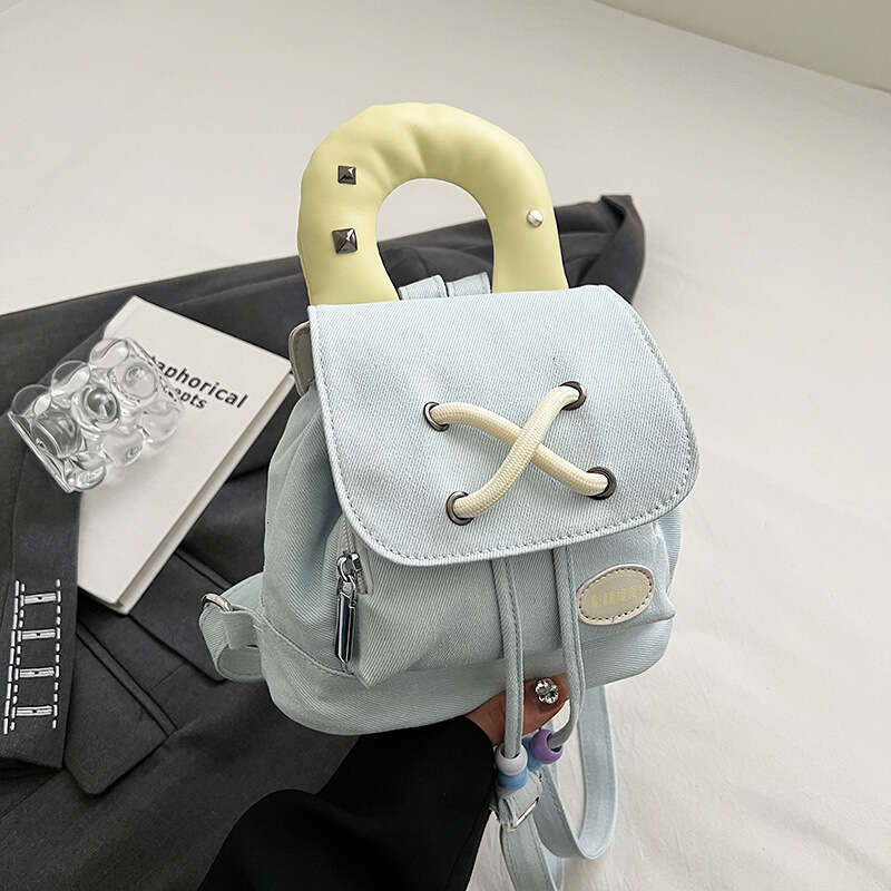 Spicy girl style denim commuting internet celebrity bucket backpack, large capacity shoulder bag, 2024 new casual versatile fashion clothing