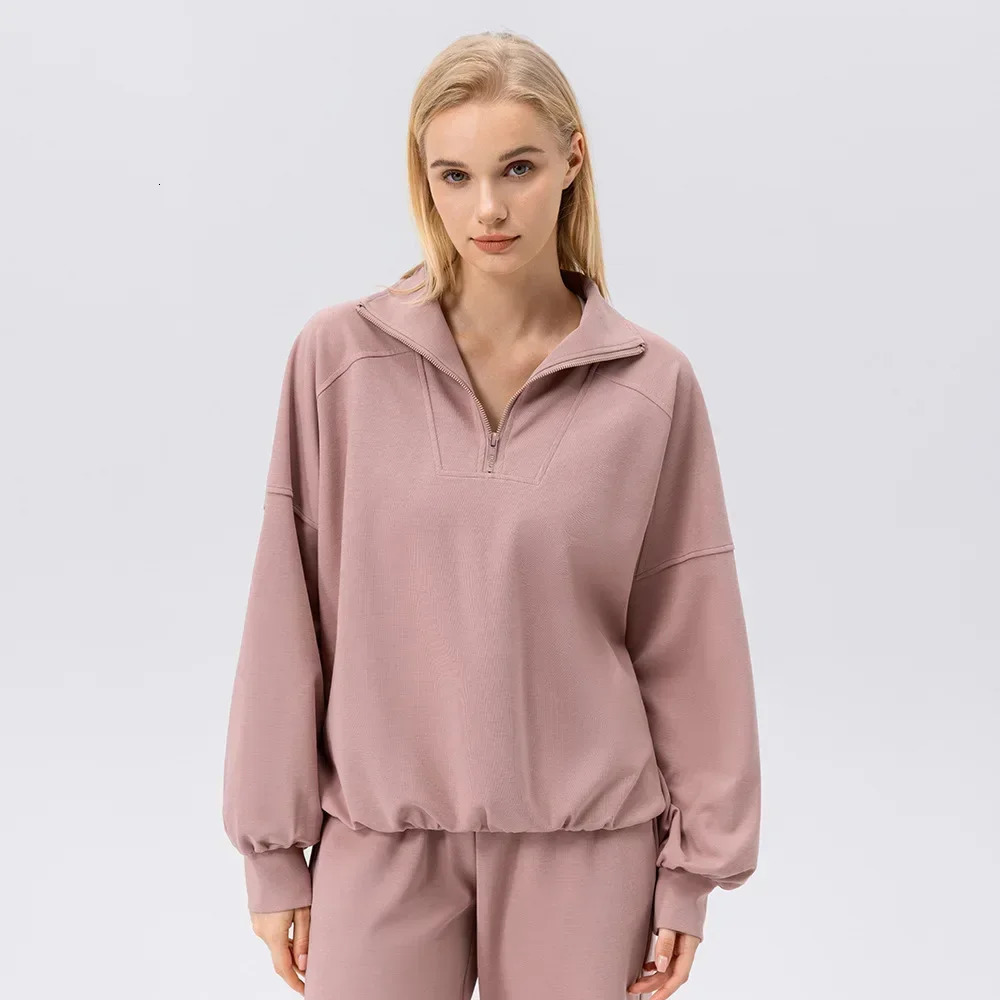 Autumn and winter sports hoodie women half zipper fitness long sleeve loose casual outdoor running coat gym set 241209