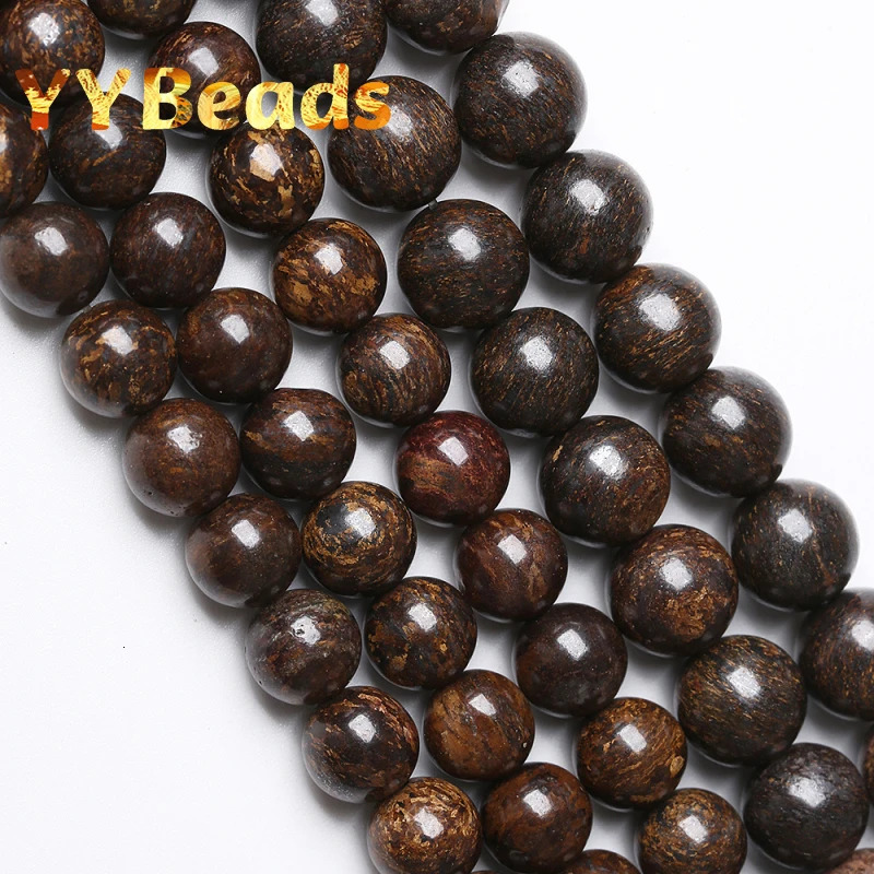 Natural dark brown bronze stone beads round loose charm used for jewelry making DIY bracelets necklaces 4 6 8 10 12mm 241212