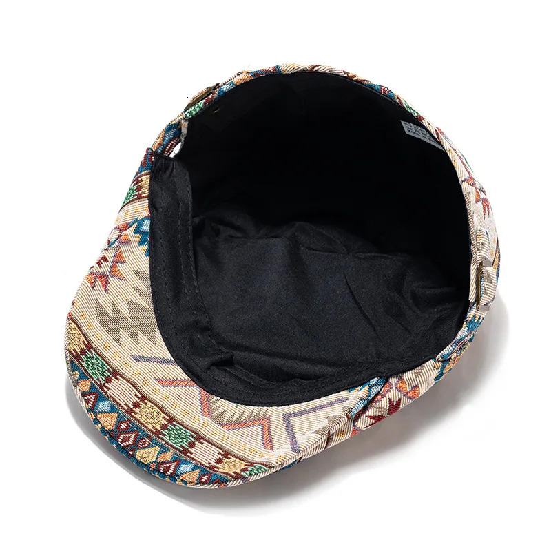 Womens beret jacquard geometric n cotton and polyester 5660cm Bohemian style four season s hat 241210