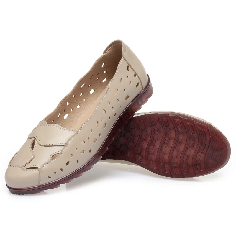 AIYUQI Women Shoes Hollow Spring Genuine Leather Hole Women's Shoes Casual Flat Large Size Mom Shoes Women