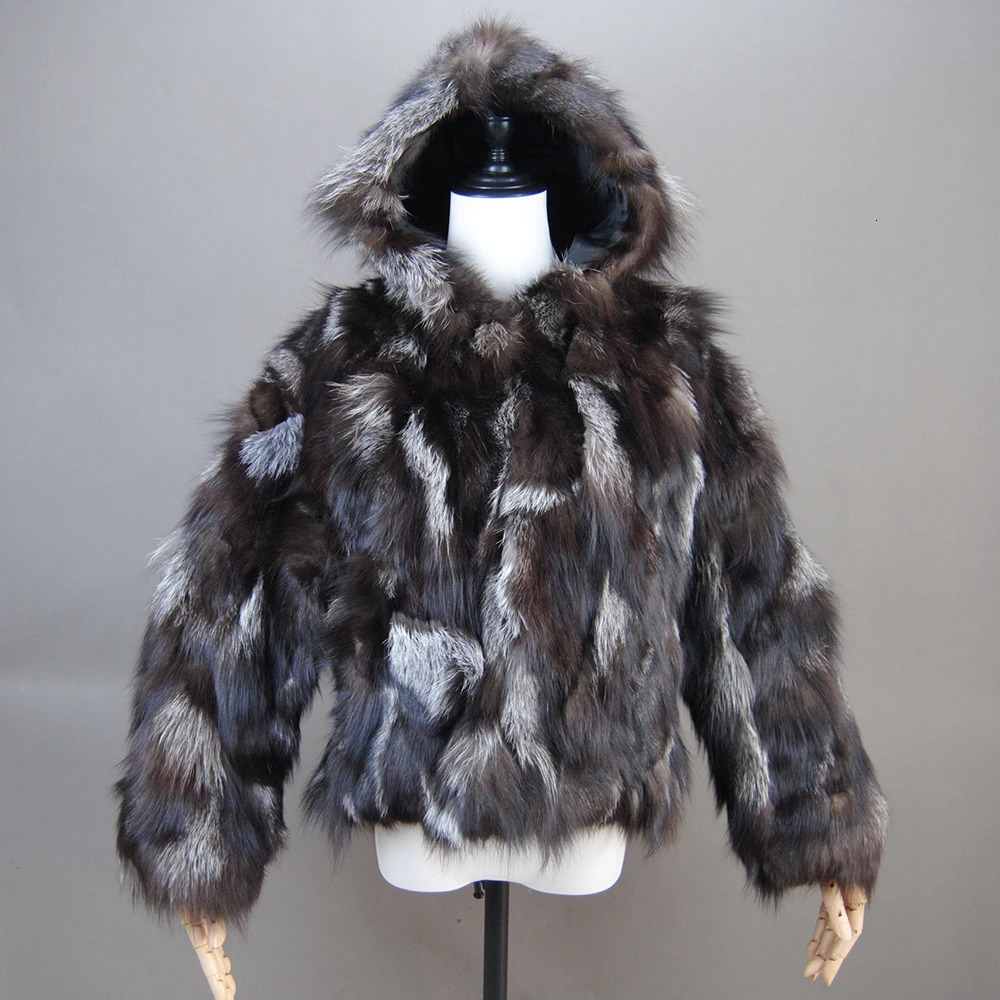 Winter Women Genuine Hooded Fox Fur Coats Ladies Slim Short Real Natural Jackets Style 100% Coat 241211