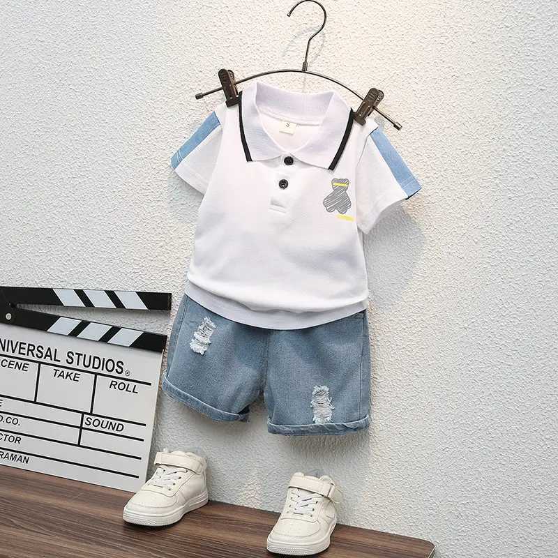 Clothing Sets New Summer Boys Clothing Set Children Girls Cotton Clothes Kids Cartoon T-Shirt Shorts Cartoon Bear Toddler Casual Tracksuits H241214