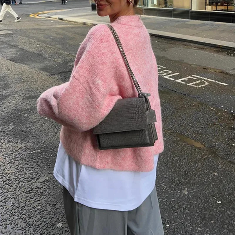 Sweet Pink Soft Womens Knitted Sweater Long Sleeve ONeck Full Match 2024 Winter Fashion Thick Loose Jumper 16O3416 241211