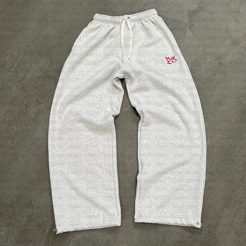 Trendy Trouser Embroidered Loose Straight Pants Mens Y2K High Street Wide led Sport Couple 241212