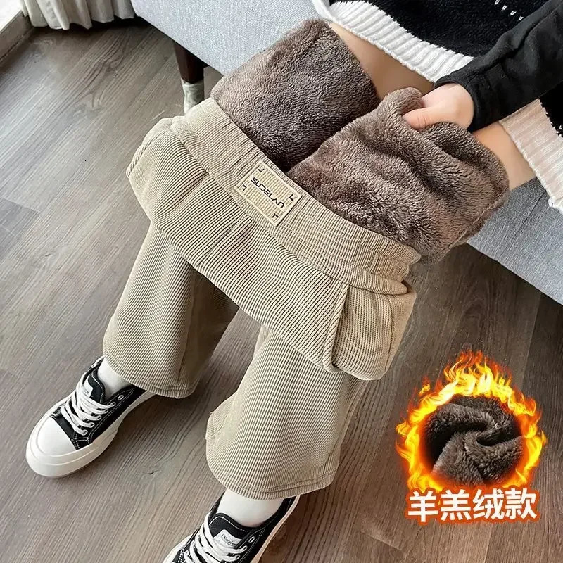 Korean Winter Wide Leg Pants Womens Autumn Plush Pants Womens Super Thick Cashmere Warm Straight Pants Womens Slow Running Pants 241211