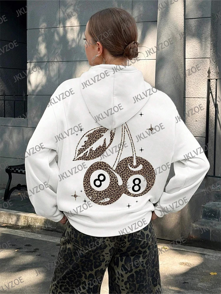 Winter womens leopard print and five point star sportswear Harajuku Pullover cotton hoodie loose casual womens streetwear 241214