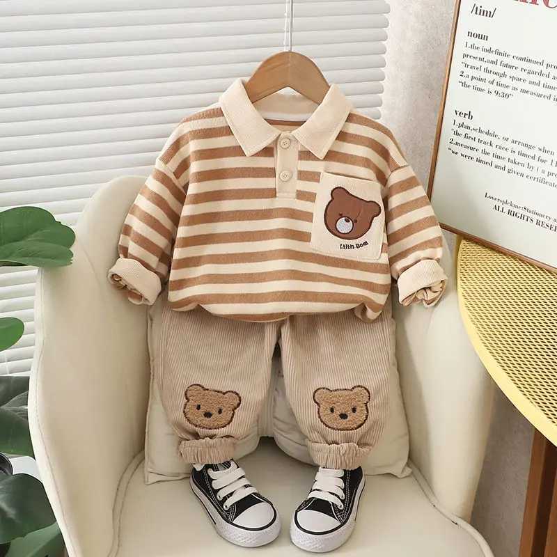 Clothing Sets Spring Autumn Children Baby Boys Clothes Infant Strips Cartoon Bear T-shirt Pants 2Pcs/set Toddler Fashion Cloth Kids Tracksuits H241214