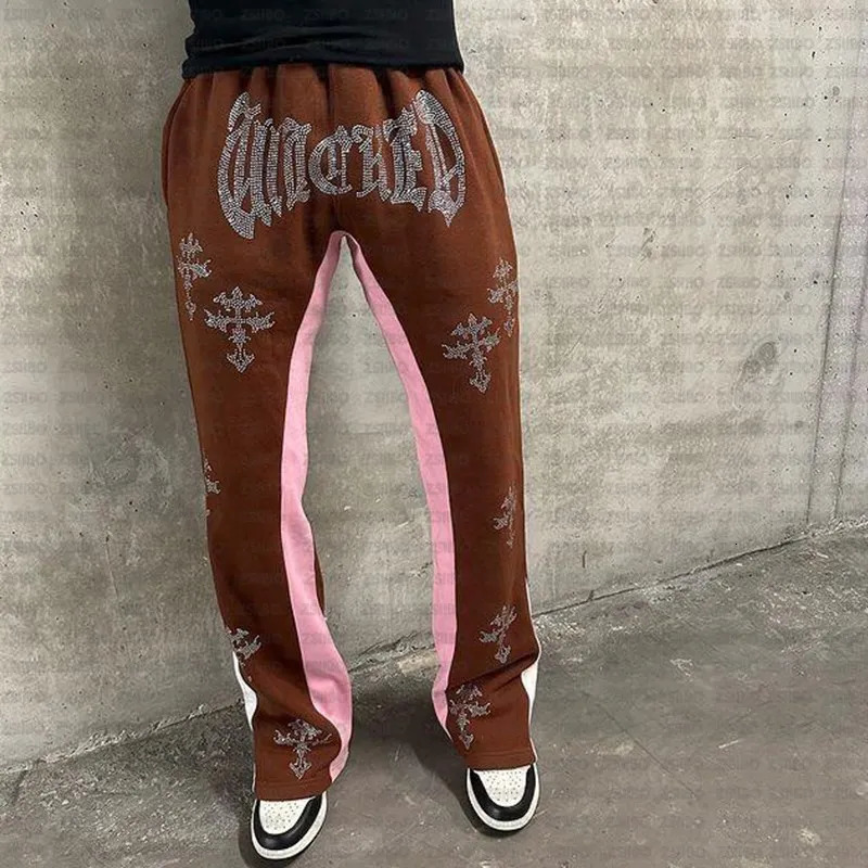 Rhinestone Pants Y2K Street Fashion Sports Pants Retro Fashion Mens Straight Tube Pants Womens Sweatpants Trousers Unisex 241214