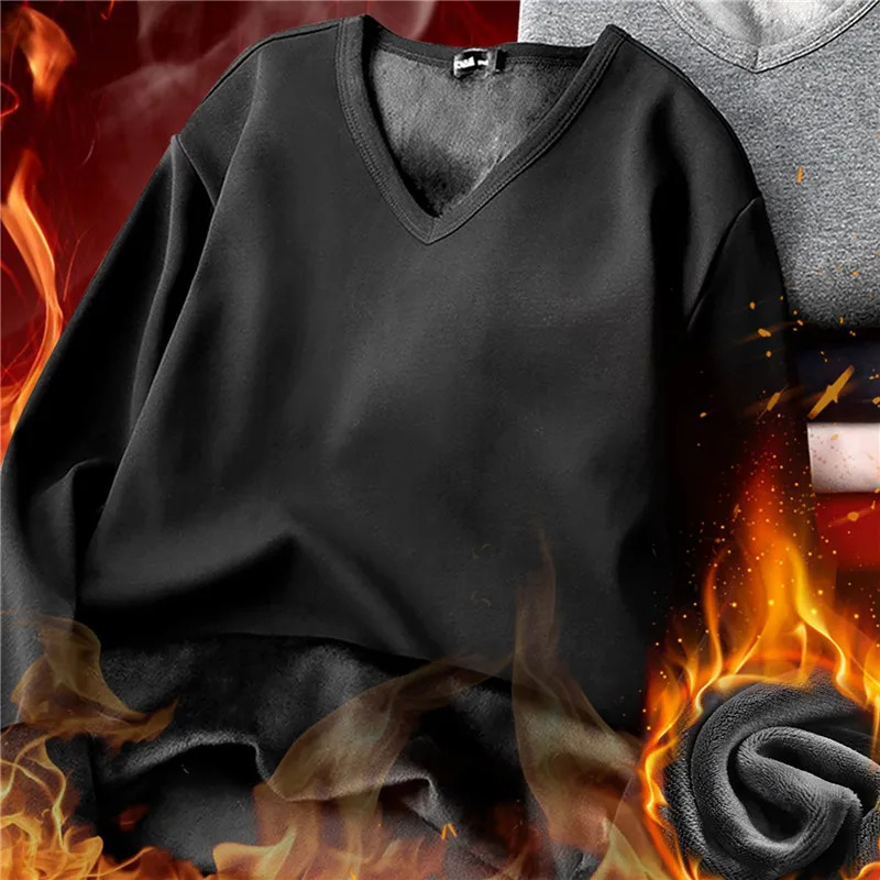 Winter thermal underwear mens long sleeved wool thick top for weight loss seamless clothing casual drawstring pajamas 241211
