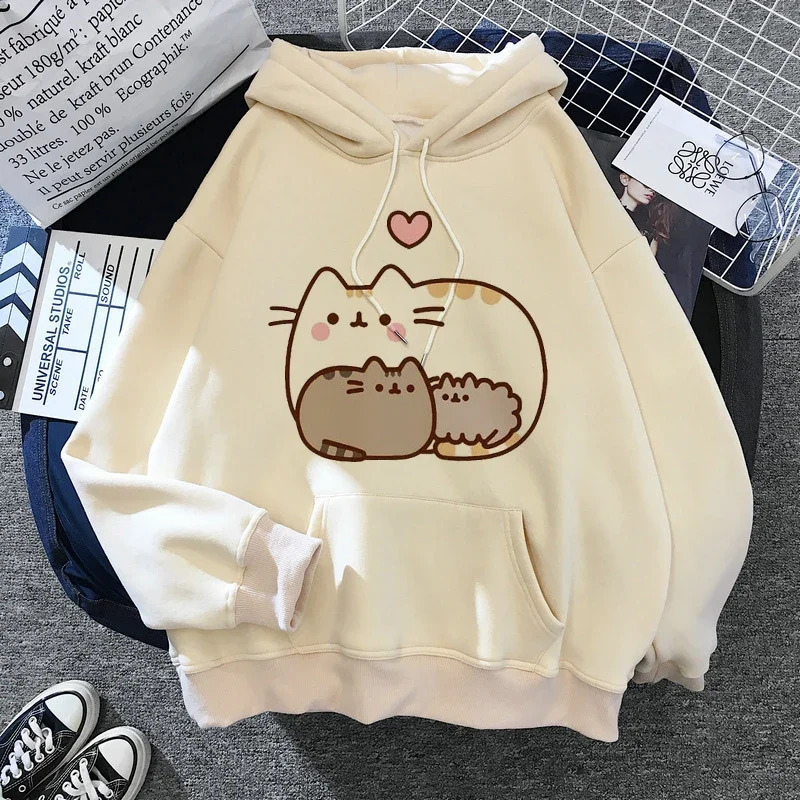 The Cat Hoodie Women Fashion Kawaii Korean Harajuku Sweatshirt Female 90s Cartoon Clothes Female Hood Oversized Girls 241214