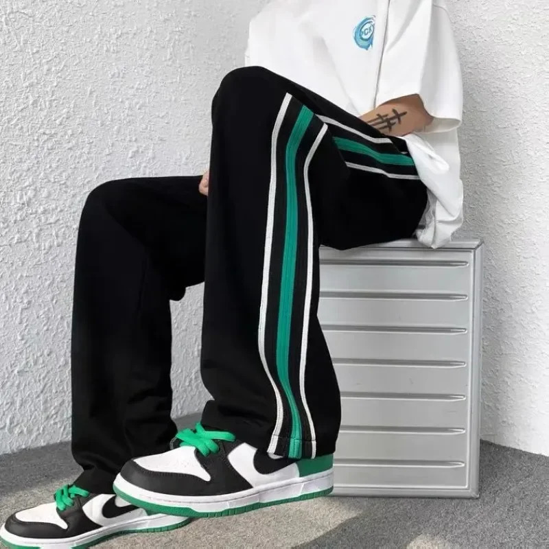 Mens sports pants straight sports pants wide leg track casual sportswear Y2k Korean style loose fit bottom 241211