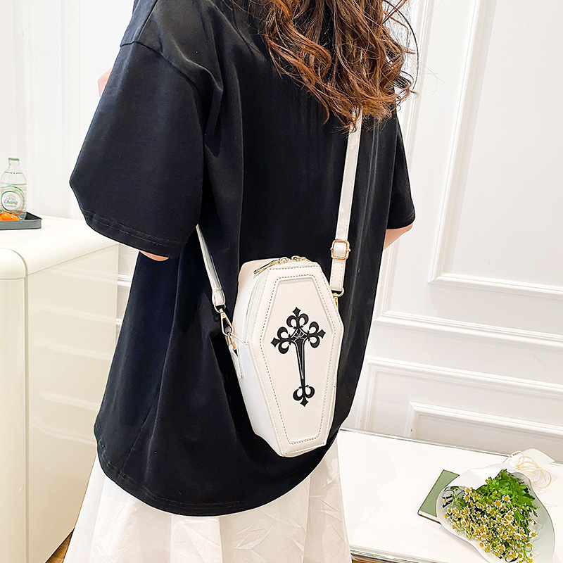New Designer Retro Gothic Women's Characteristic Handbag Cross Cross Waist Bag Coffin Shaped Themed Party Wallet Diagonal Cross Bag