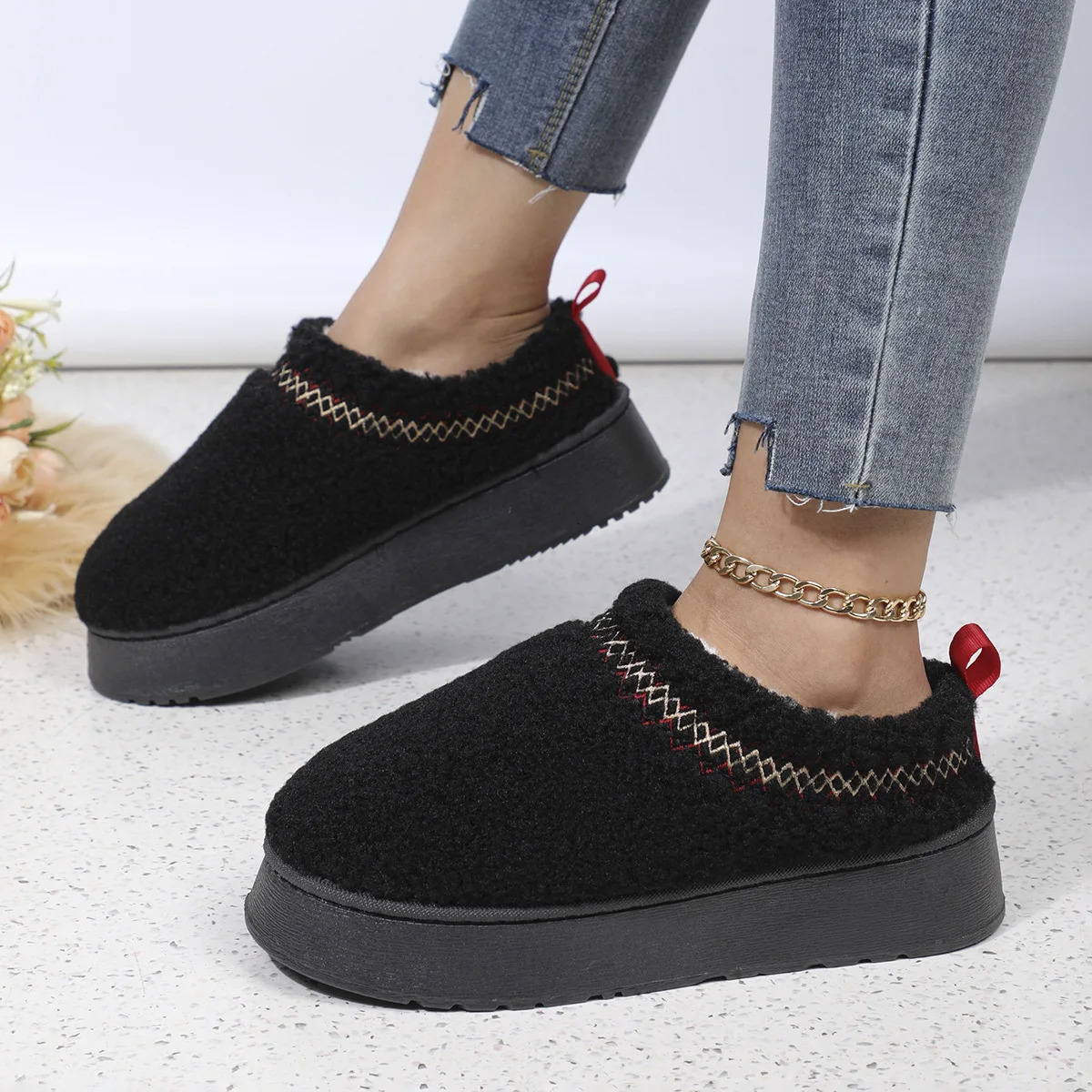 Winter Warm Flat Fur Slippers Women Fluffy Furry Home Slides Woman Comfort Non Slip Indoor Floor Cotton Shoes Snow Boots 241214