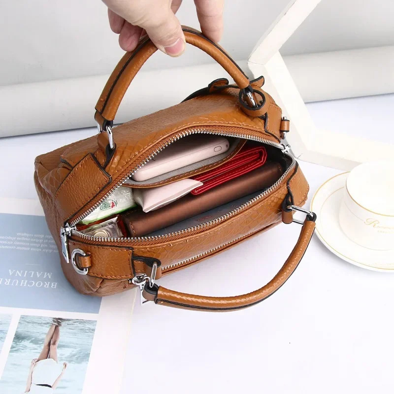 Womens genuine cowhide leather handbag fashionable and high-quality womens shoulder cross bag soft leather 241212