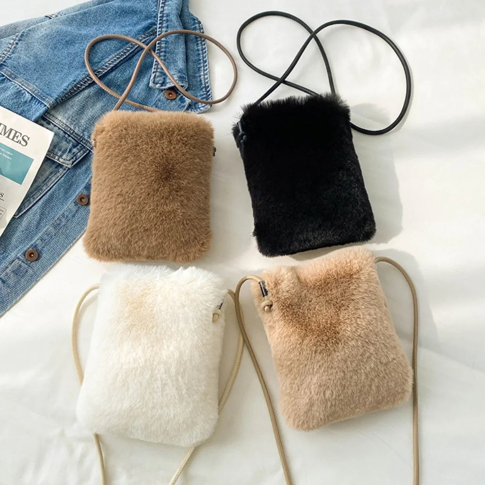 plush messenger bag mobile phone cross shaped bag high-quality mini sling bag womens ten font wallet shoulder bag mobile phone bag 241213