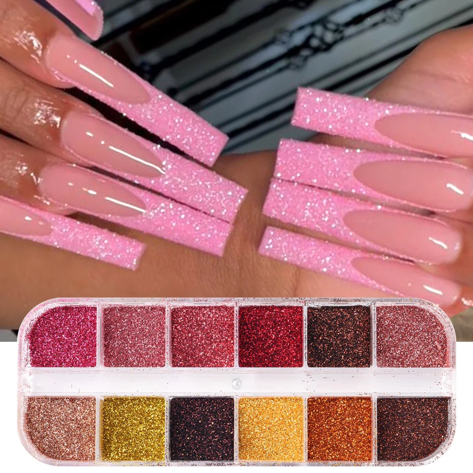 12 grid iris nail art glitter rose gold color Sandy powder pigment sheet rubber dustproof 3D decoration 241213