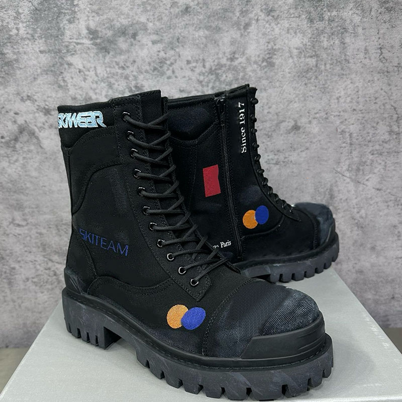 Men's Combat Strike 20MM Boots In Black Round Toe Inner Designer Boots Men Zip Thick Toothed Rubber Outsole Casual shoes Old craftsmanship canvas luxury Warrior boots