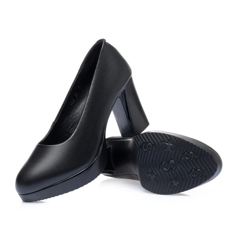 AIYUQI High Heel Women Shoes Spring Genuine Leather Fashion Large Size Thick Heel Women Dress Shoes
