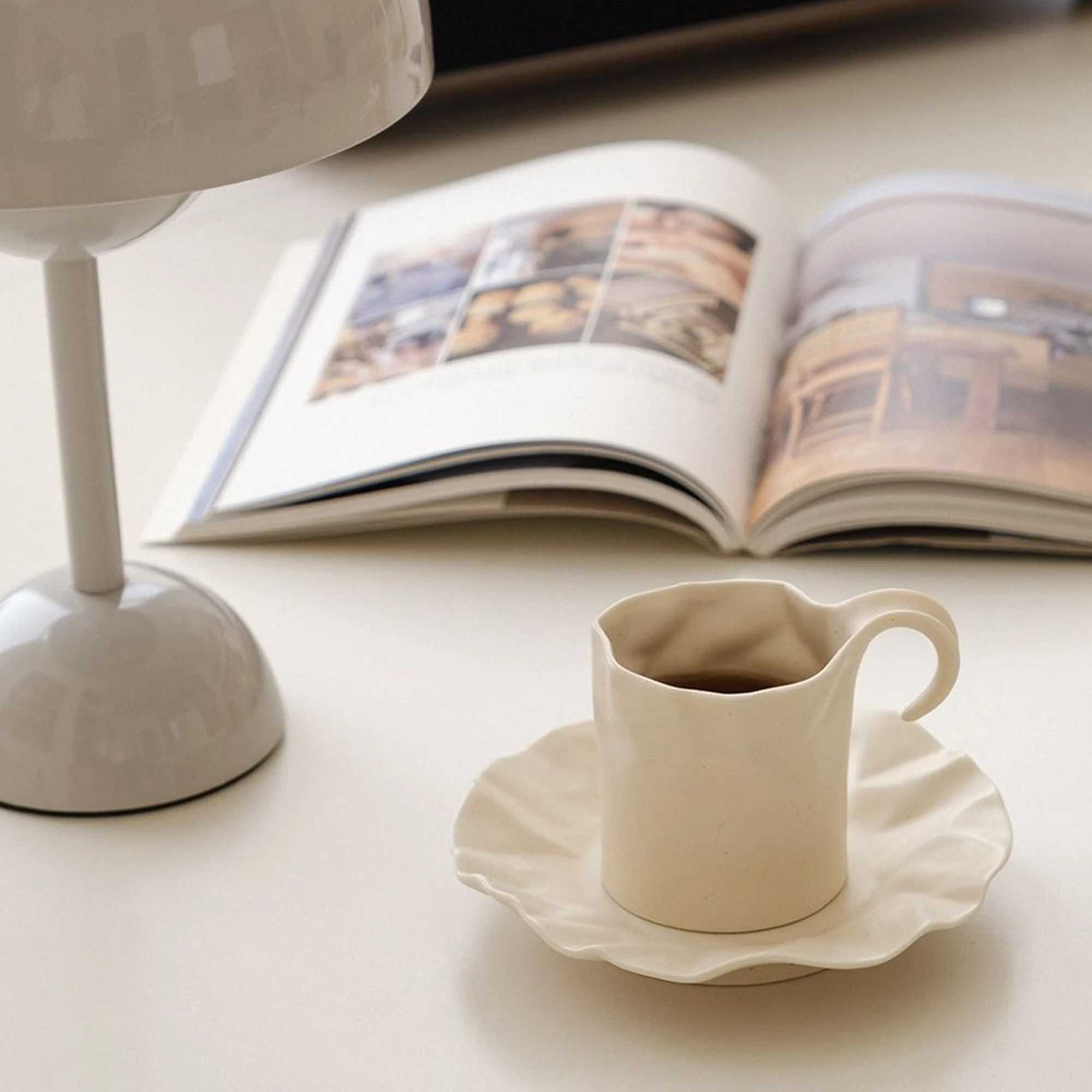 French crepe paper bag coffee cup lotus leaf tray ceramic quirk g simple quality Y241214